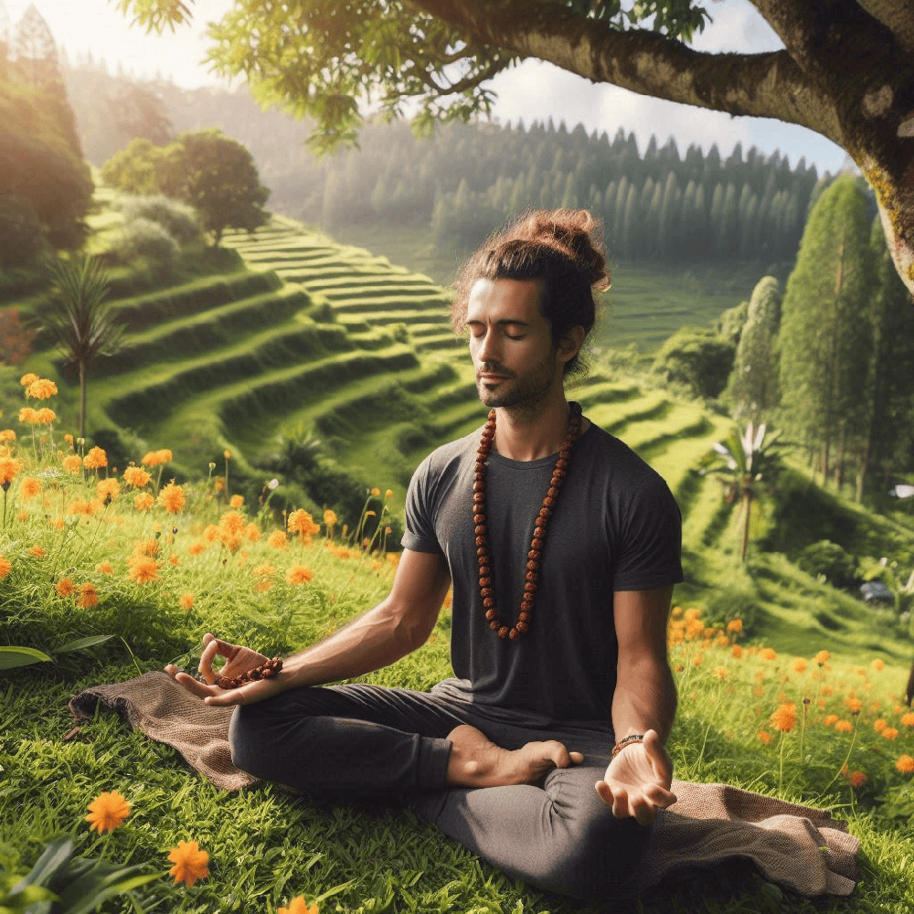 a person meditating with Rudraksha